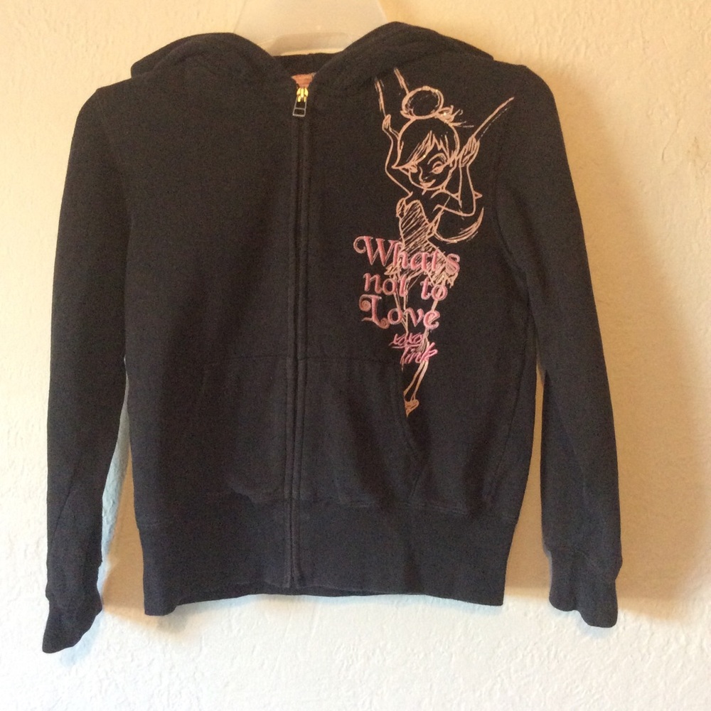 Disney Fairies Y2K Tinkerbell Girls Black&Pink Zip Up Hoodie Sweatshirt M